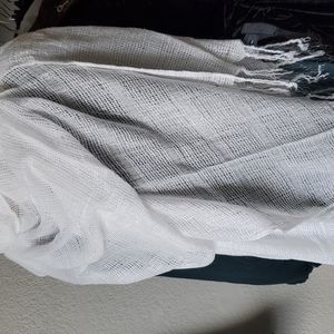 Frenchi White scarf long with fringe